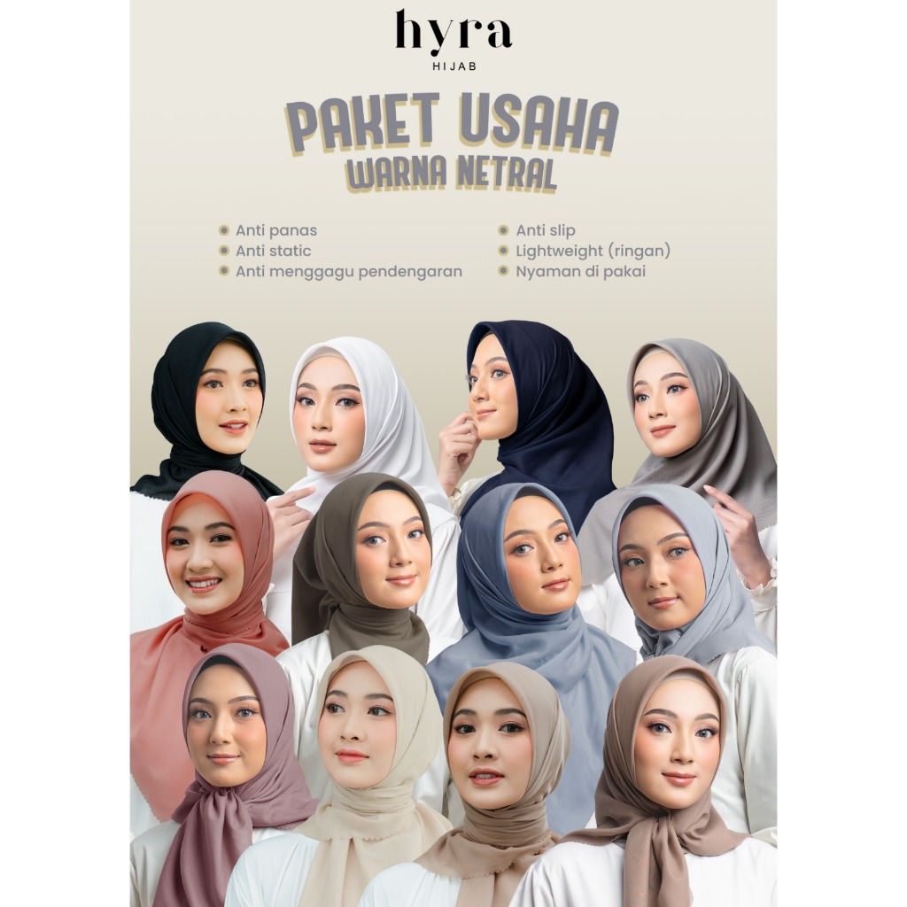 HYRA KERUDUNG PAKET USAHA 12PCS WARNA NETRAL HIJAB VOAL KELIM SEGIEMPAT SQUARE