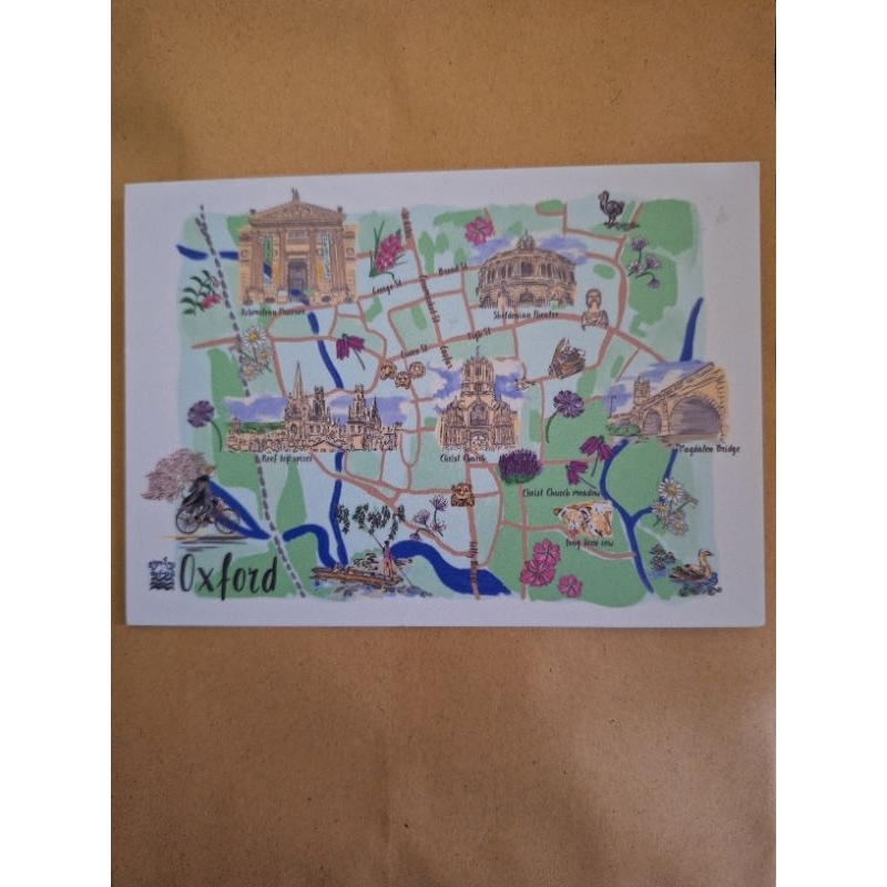 

kartu pos peta oxford/england map postcard