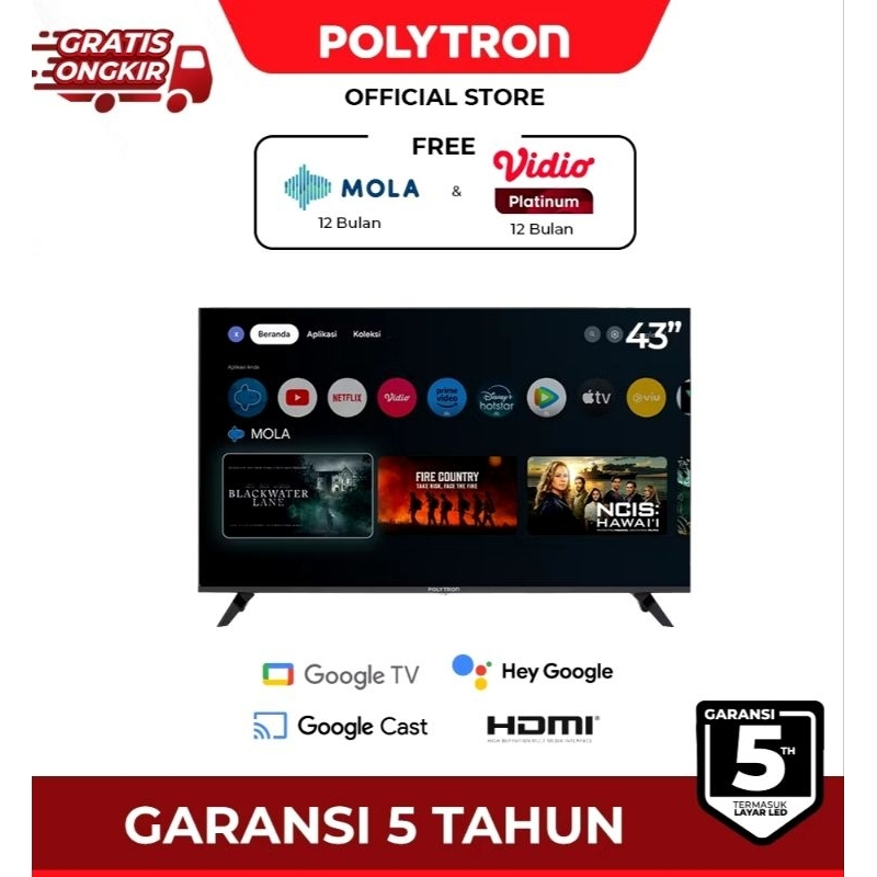 POLYTRON Smart Google TV LED 43 inch Soundbar PLD 43BG9058