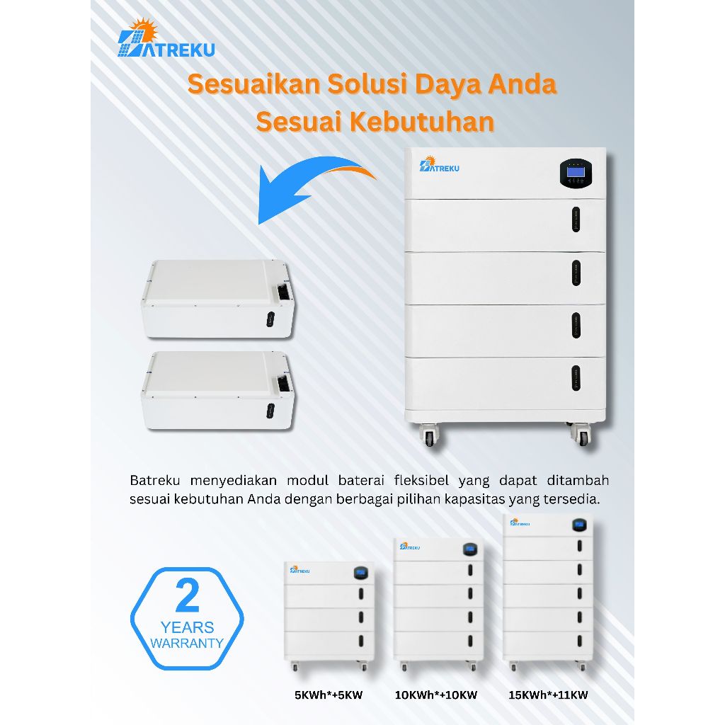 Batreku Stacked Battery All-In-One + Inverter 15.3KWh + 5KW