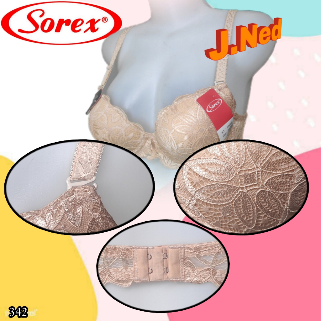 A342 Sorex Bra Busa Tebal Ada Kawat Push Up, Bh Wanita Dua Pengait Cup A Size 32 34 36