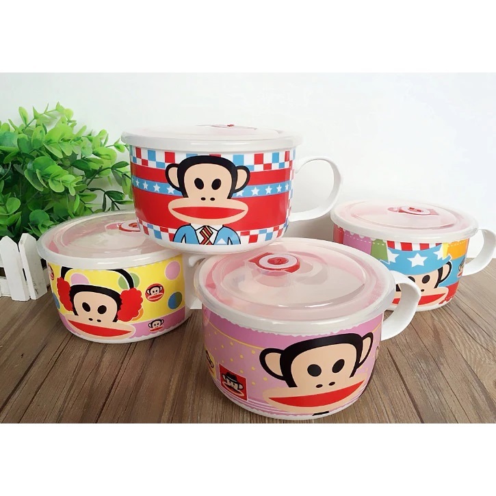 Mangkok Keramik Tutup Silikon Mug Mangkuk plastik Stainles Kaca Motif Karakter Tahan Panas Sup Mpasi