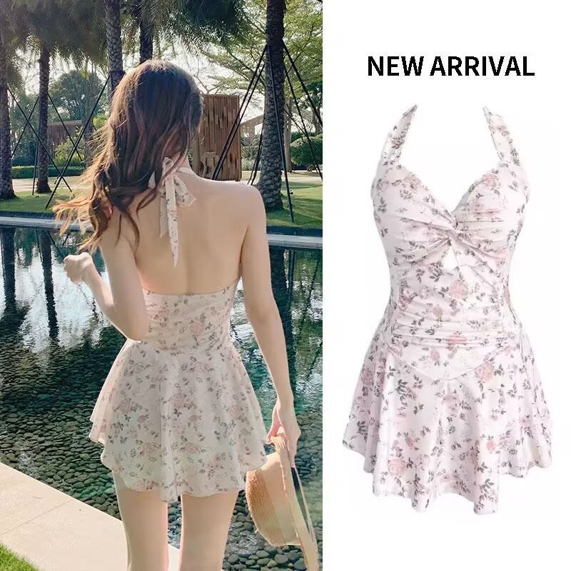 High end Swimsuit Women's one-piece Conservative Skirt Style Floral Swimsuit