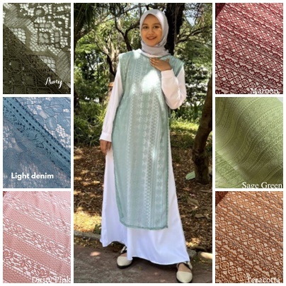 Outer Brokat Long Vest Tulle Vest Tile Brokat Panjang Murah Outer Long vest Brokat Tangan Pendek Ter