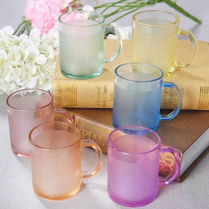 Gelas Kaca 6 Set Warna Warni Glassware Gagang Manik Pelangi / Gelas Kaca Tebal Set Warna