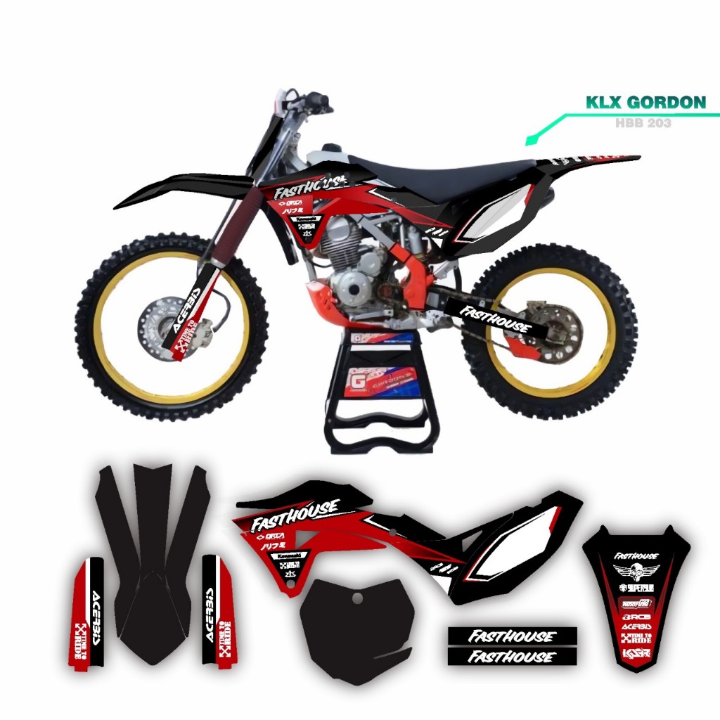 Decal Stiker KlX 150 Gordon Supermoto Dekal Sticker Striping Klx Gordon Full Body hitam merah list p