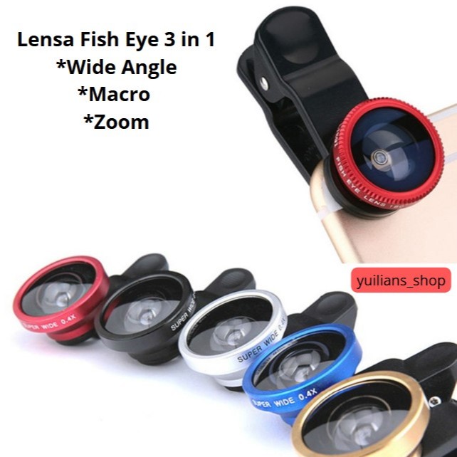 Lensa Fisheye 3IN1 Jepit | Universal Clip Lens Fish Eye Macro Wide Angle 3 IN 1 Kamera HP Selfie