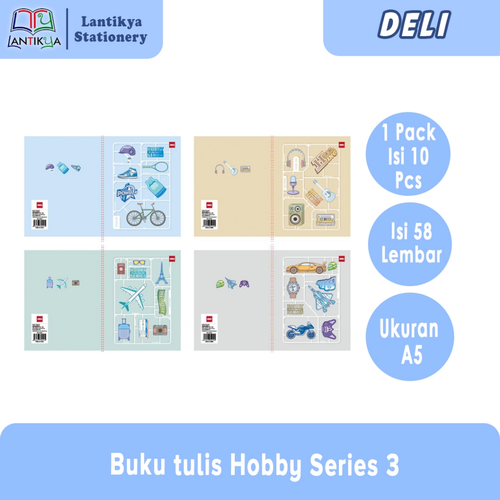

[1 PACK] Buku Tulis DELI 58 Lembar Hobby Series 3/ 558 HOBBY SERIES3