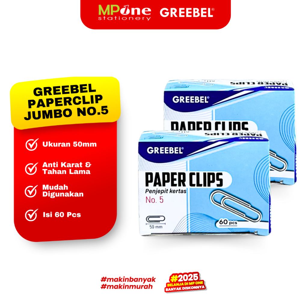 

(1 KOTAK) Greebel Paperclip Jumbo No.5 / Penjepit Kertas Jumbo Paperclips GREEBEL