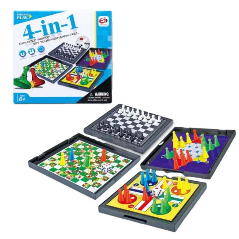 Mainan Papan Magnet Ular Catur Ludo Halma Board Game Magnetic 4 in 1