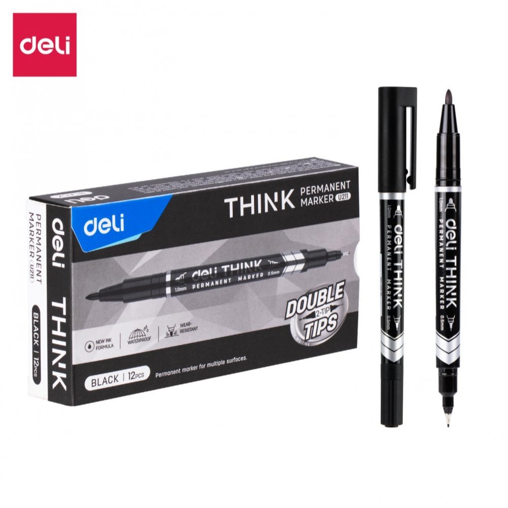 TBMO (1 Pcs) SPIDOL 2 IN 1 KECIL PERMANENT DELI EU211 HITAM / SPIDOL PERMANEN KECIL