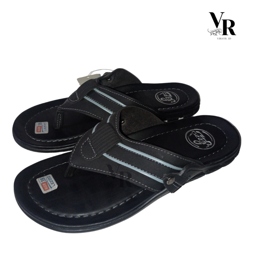 Sandal Pria Lezzo S 39-43 Fashion Pria Kekinian Elegan Hitam Abu-Abu