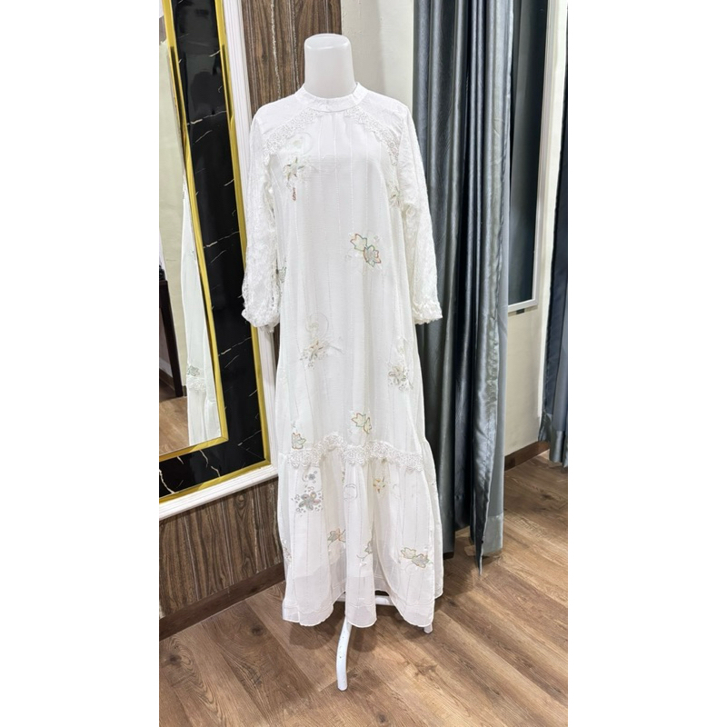 GAMIS PUTIH MIX BRUKAT FULL PAYET | FULL PURING