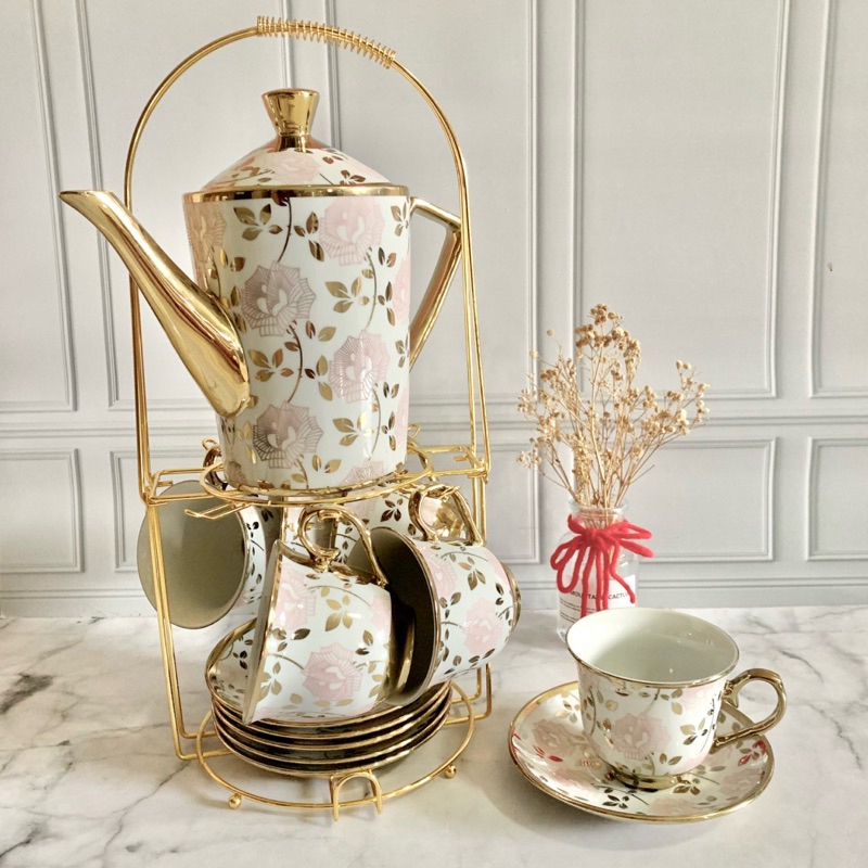 Teko Set - Teko Keramik Mewah Set 15 PCS - Cangkir Keramik - Cangkir kopi - Hampers - Gift - Kado