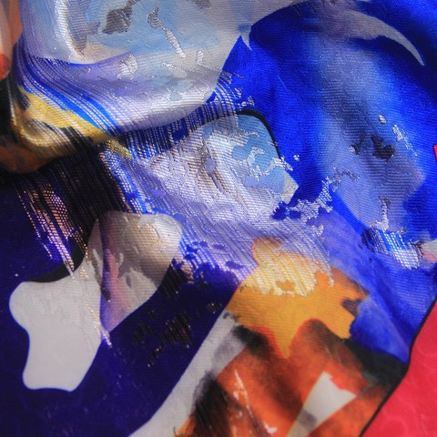 Kain Jacquard Motif Abstrak Lukis Biru Warna Warni (1M)