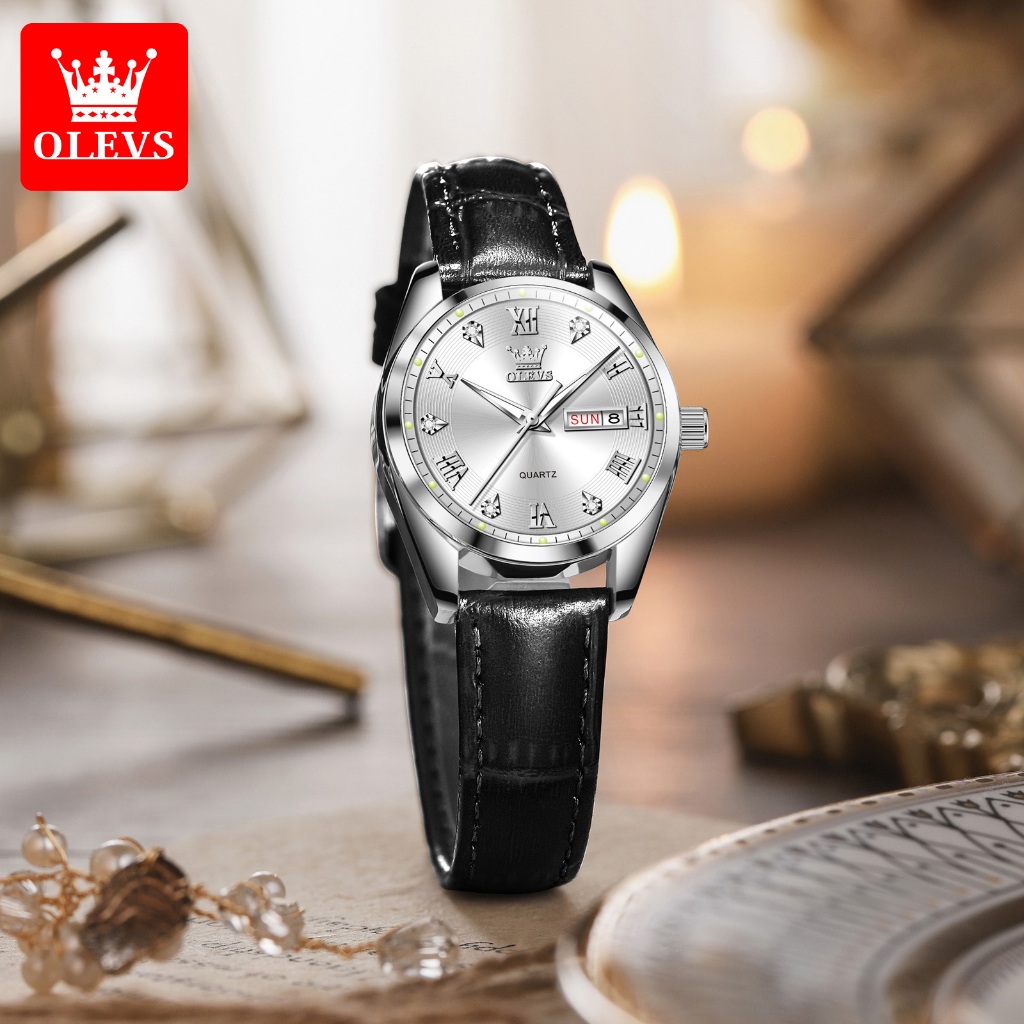 OLEVS Jam Tangan Wanita Original Fashion Mewah Kulit Strap Elegan Korea Jam Tangan Anak Perempuan