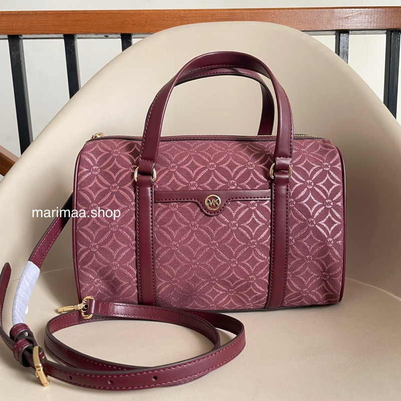 Tas MK duffel jacquard oxblood maroon duffle ori bag