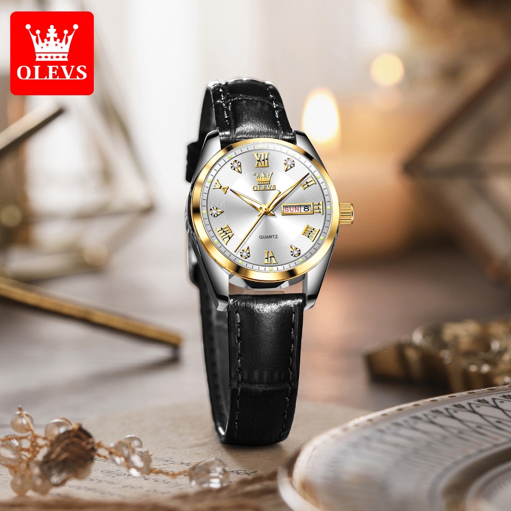 OLEVS Jam Tangan Wanita Original Fashion Mewah Kulit Strap Kecil Korea Jam Tangan Cewek Elegan