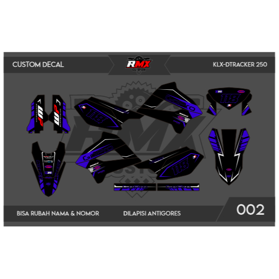DECAL STICKER KLX 250 S (002) DEKAL STIKER DTRACKER 250 FULLBODY HITAM MERAH, KUNING, HIJAU, BIRU TU