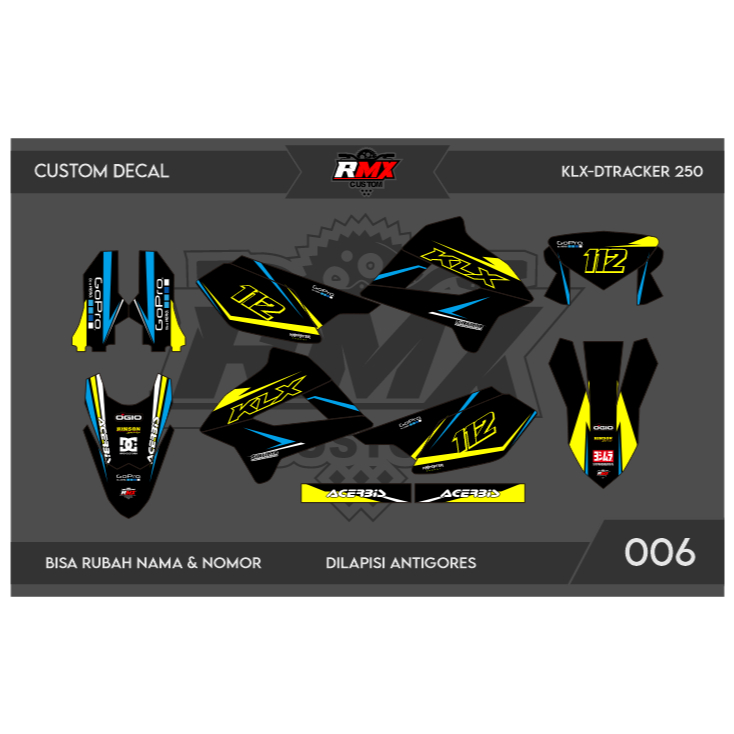 DECAL STICKER KLX 250 S (006) DEKAL STIKER DTRACKER 250 FULLBODY HITAM MERAH, KUNING, HIJAU, BIRU TU