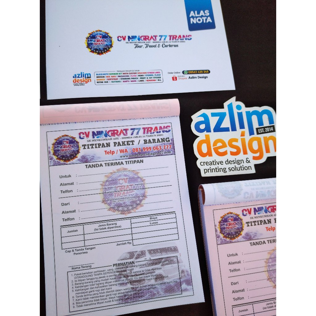 

Nota Kuitansi Custom Offset FULL COLOUR minim 2 Rim - Tinta Tahan Air / Cetak Nota Full Colour