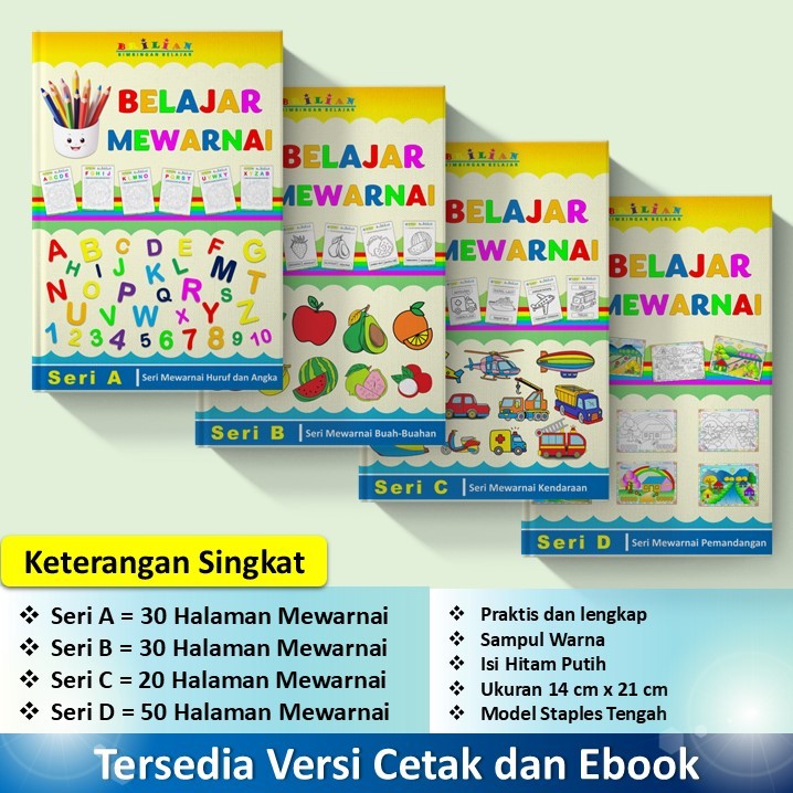 

Buku Mewarnai Huruf, Angka, Buah, Kendaraan, dan Pemandangan