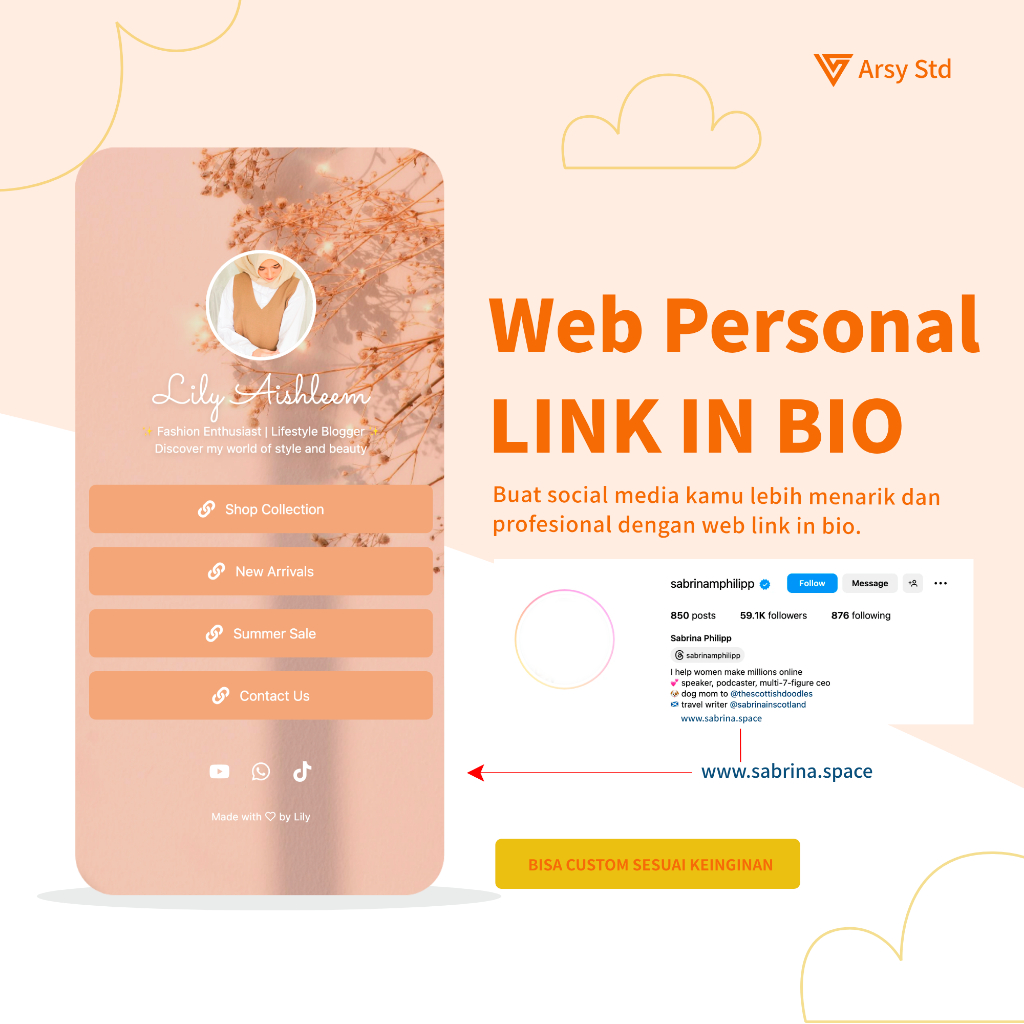 LINK IN BIO SOSMED, WEB PERSONAL LINK, INSTAGRAM LINK BIO BISNIS, PERSONAL WEBSITE PREMIUM