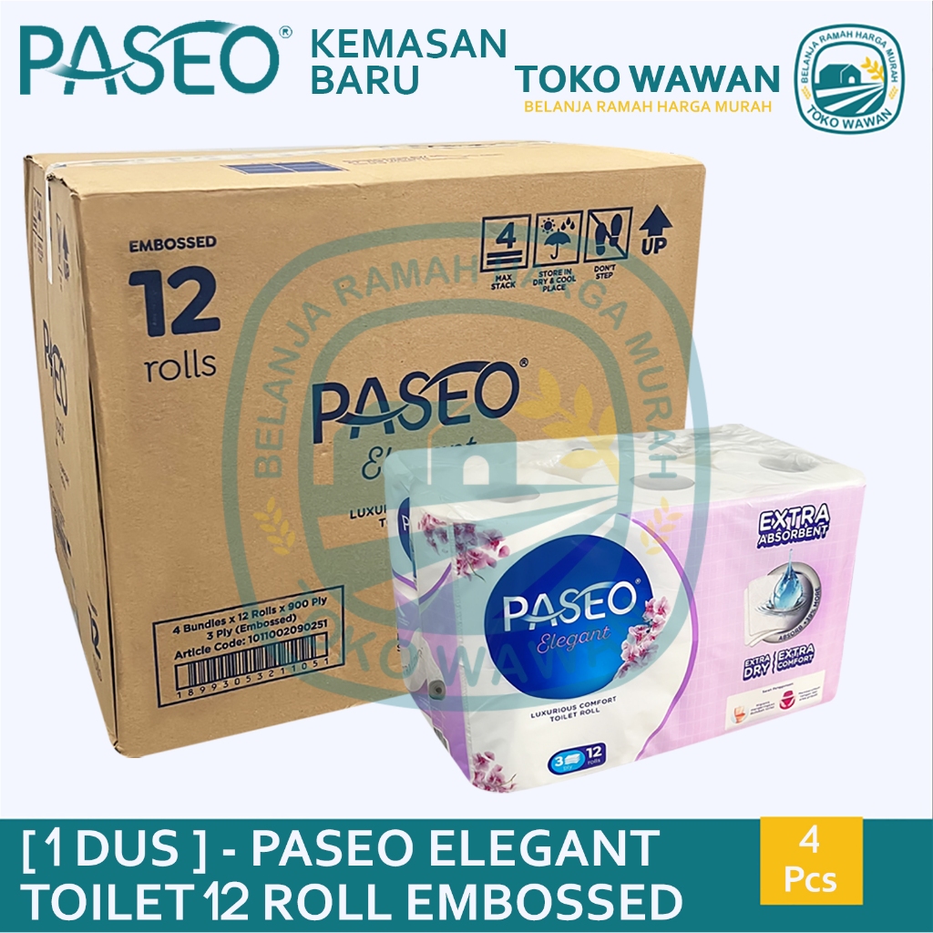 Tissue PASEO ELEGANT TOILET 12 ROLL / 1 DUS / KARTON isi 4 PACK / HARGA GROSIR