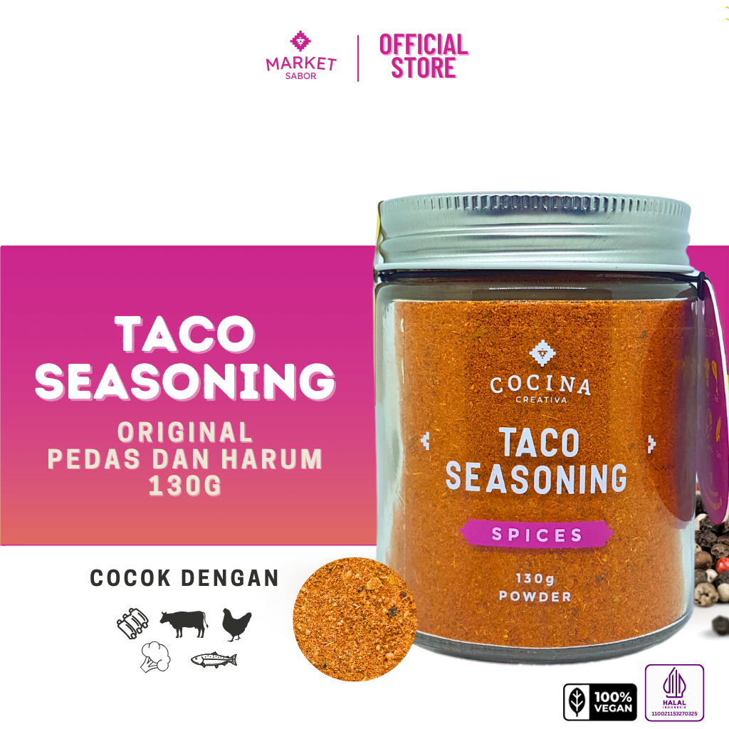 

Cocina Creativa Taco Seasoning - 130g - Pedas dan Harum - Rub - Produk Rempah