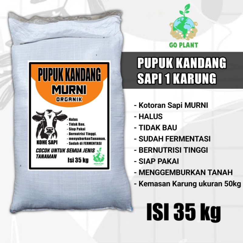 GoPlant - PUPUK KANDANG SAPI PREMIUM MURNI 100% ORGANIK KOHE SAPI 1 KARUNG ISI 35KG, KOTORAN SAPI FE