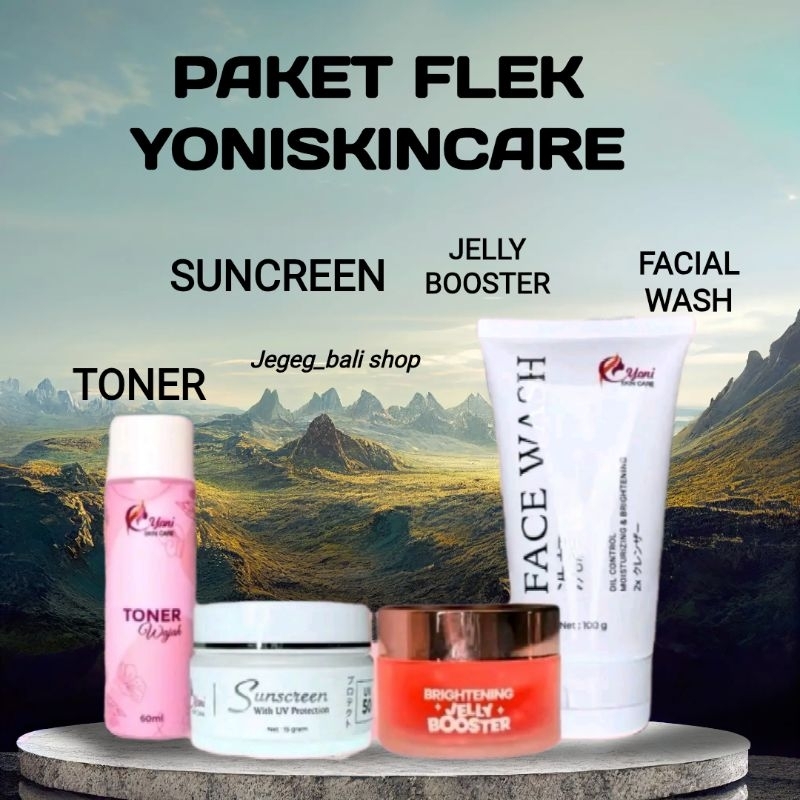 PERAWATAN PENCERAH WAJAH ANTI FLEK YONISKINCARE ( ISI 4 ) FACIAL WASH +TONER/ FACEMIST +SUNCREEN +JE
