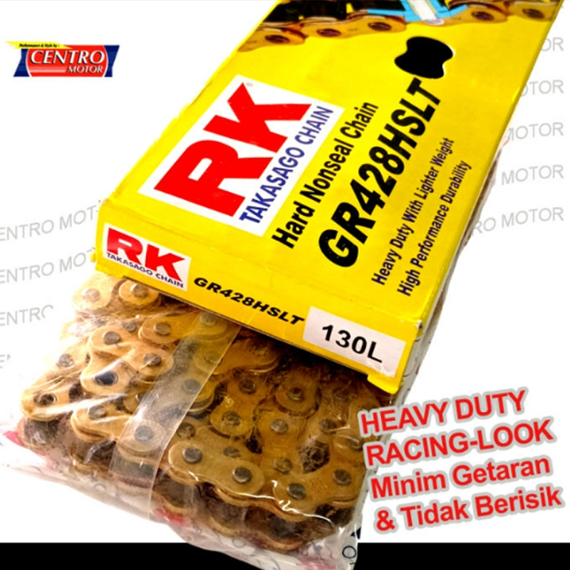 Rantai RK TAKASAGO HSLT tipe 428.Rantai warna emas untuk semua motor bebek dan sport