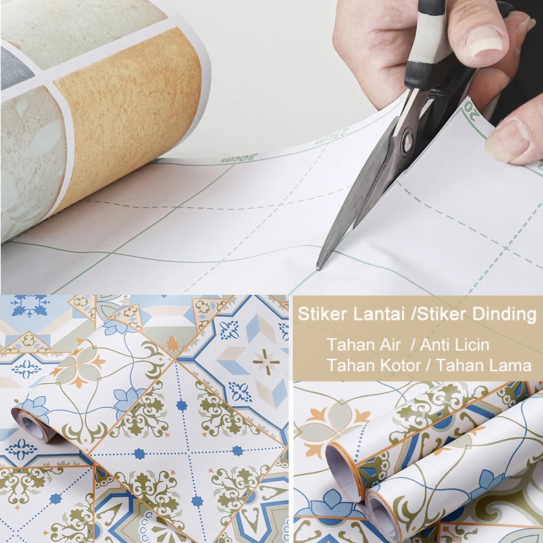 Stiker lantai kamar mandi anti licin toilet tahan air PVC sticker perekat diri dapur balkon kamar