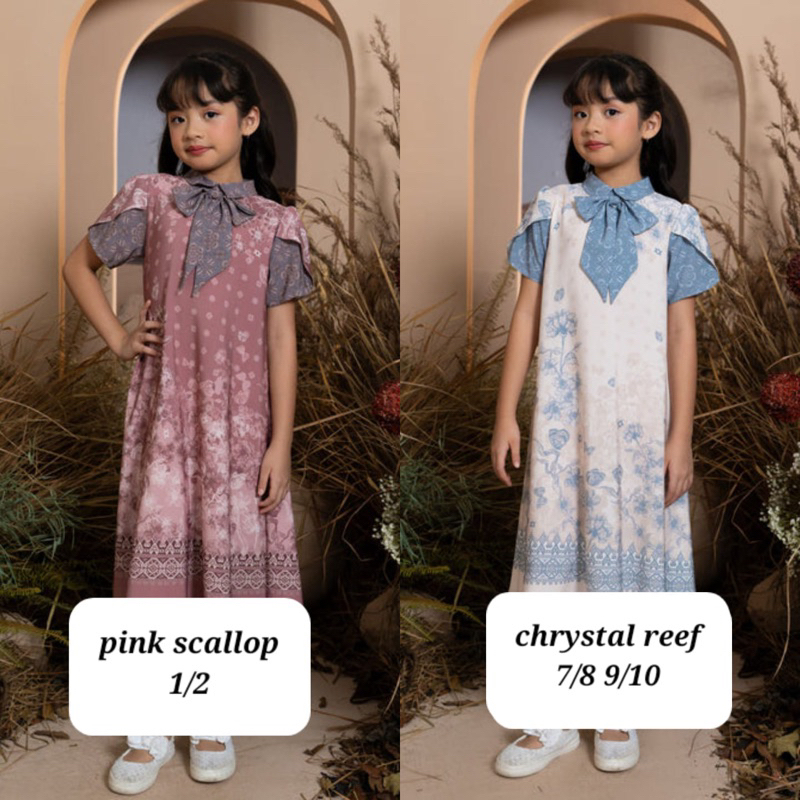 (Ready) Medinela dress girl sweet chrsytal reef 7/8 9/10 pink scallop 1/2 by wearing klamby