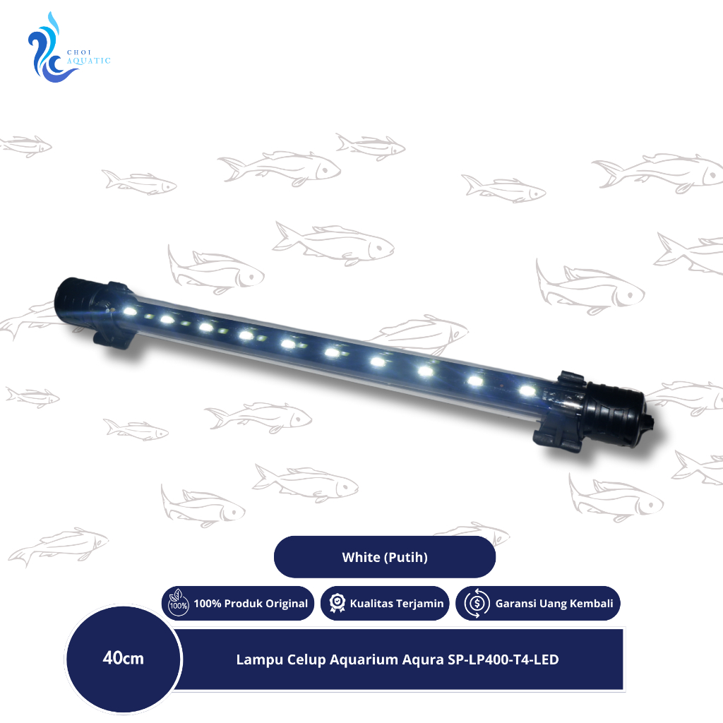 Lampu Celup Aquarium Merek Aqura SP-LP400-T4-LED Ukuran 40cm Warna Putih (White)