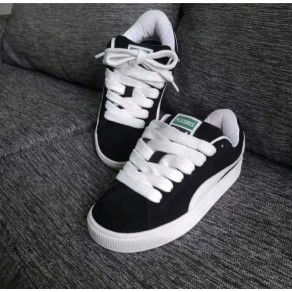 Grade Ori Premium Suede Xl Tali Gemuk Pria Wanita Hitam Polos Sepatu Sekolah Full Black Skena Ootd