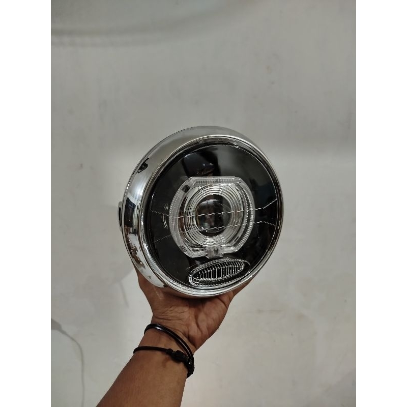 Reflektor Plus Mika Kaca Lampu Depan Bulat Cover Crom Custom Biled Ala Ala 4.5 Inchi PNP Rx King Vix