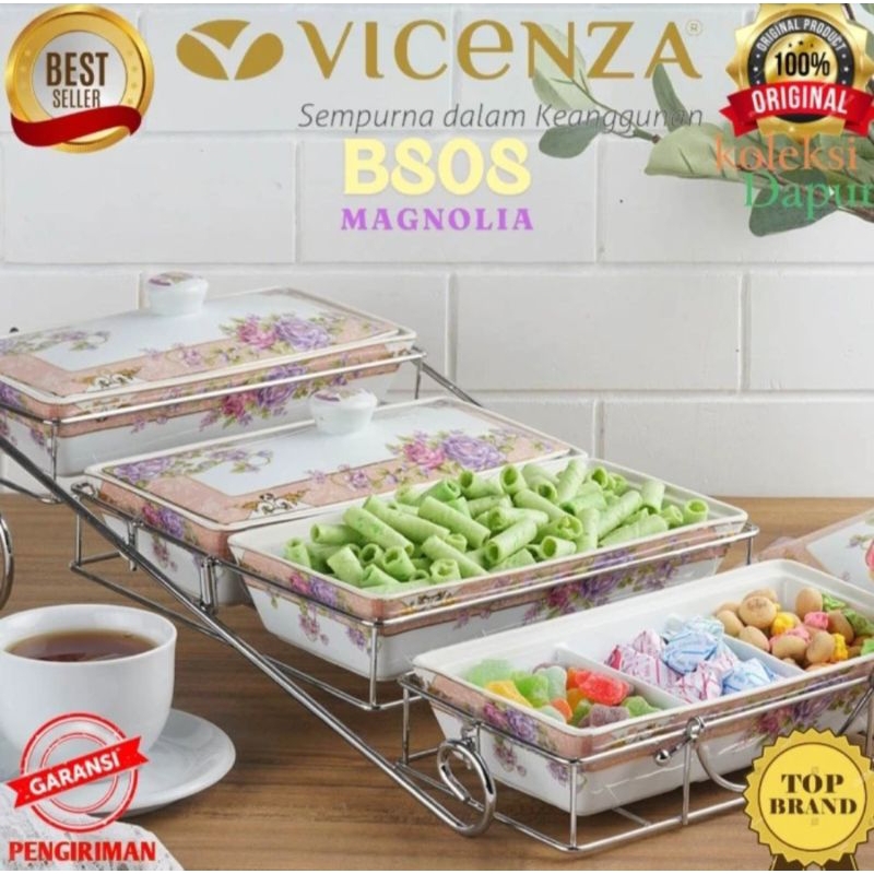 Vicenza Casserole wadah saji dengan rak B808 Magnolia, multifungsi untuk 4 sajian berbeda dengan 4 w