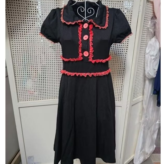 dress Korean style vintage Baju terusan wanita simple feminim hitam