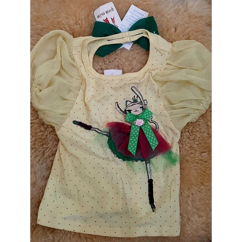 atasan anak perempuan import . kaos tangan balon . kaos kuning anak