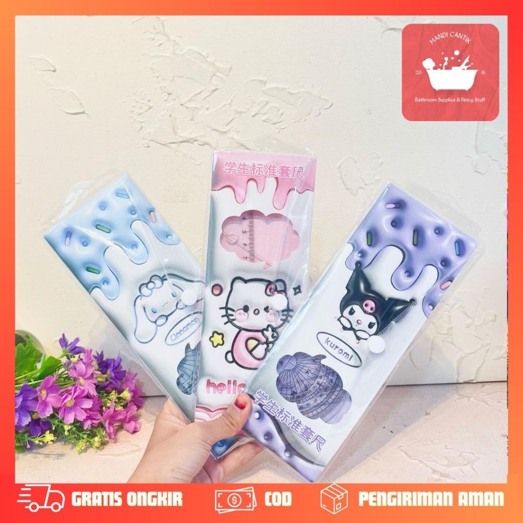 

Penggaris set Srio 4 in 1 PGG-1818 / Penggaris busur segitiga alat tulis sekolah ATK Kantor / pouch penggaris kuro hello kitty melo