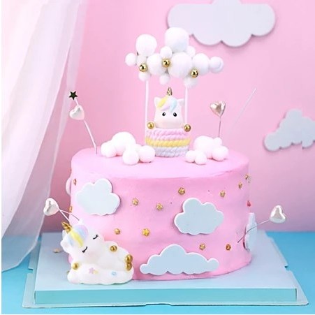 <KIDZ> PAJANGAN KUE ULANG TAHUN UNICORN BONEKA KUDA PONY PAGASUS / TOPER UNICORN HIJASAN KUE
