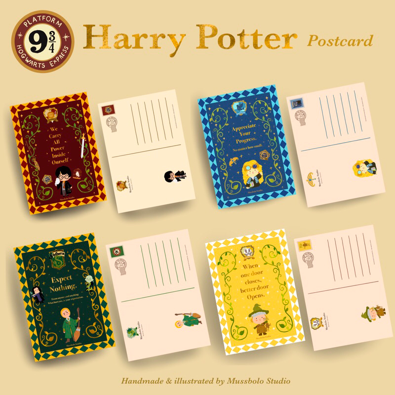 

Harry Potter Postcard - Gryffindor, Ravenclaw, Slytherin, Hufflepuff | Kartu ucapan Luna Lovegood