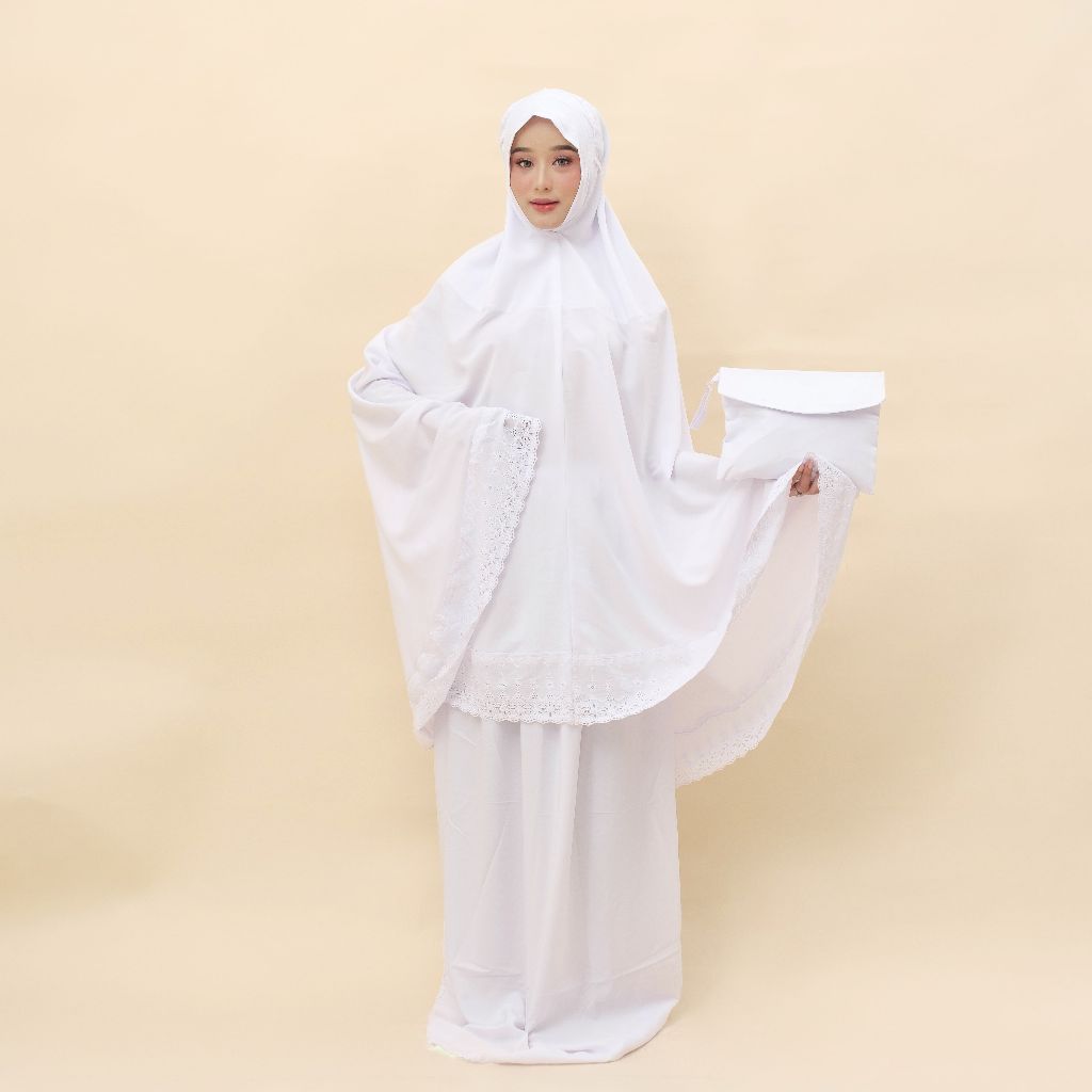 Mukena Dewasa Khadijah  setelan , warna putih Bahan Mikro premium