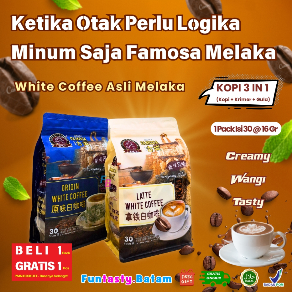

White Coffee Kopi Tanpa Ampas 3 in 1 Famosa Melaka Latte Original Kopi Khas Melaka Import Malaysia