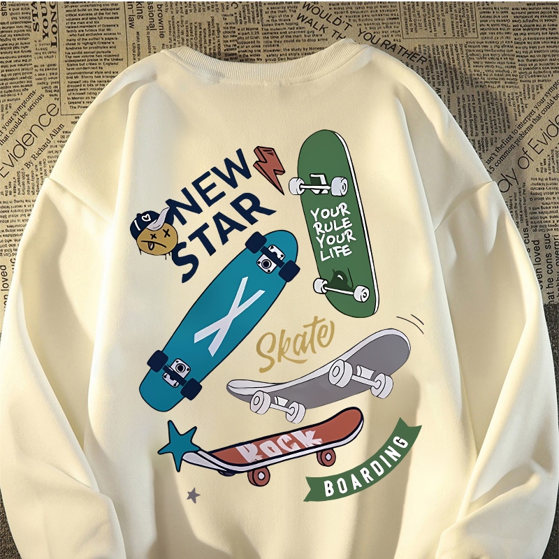 [COD] Fastfash Crewneck Sweater Pria Dan Wanita Lengan Panjang Lengan Panjang Oversize Motif Skatebo