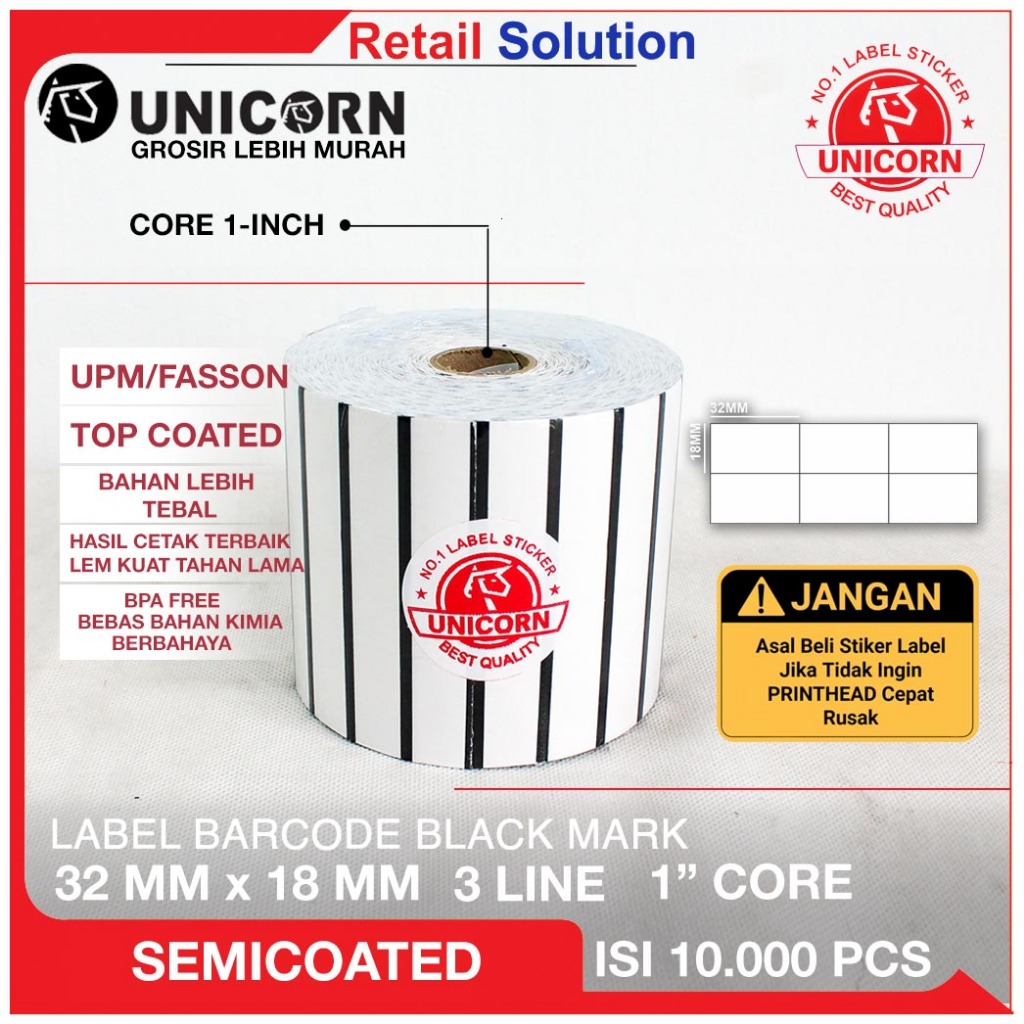 

Stiker Label Barcode Semicoat 32x18mm 32x18 mm 32 x 18 mm Black Mark