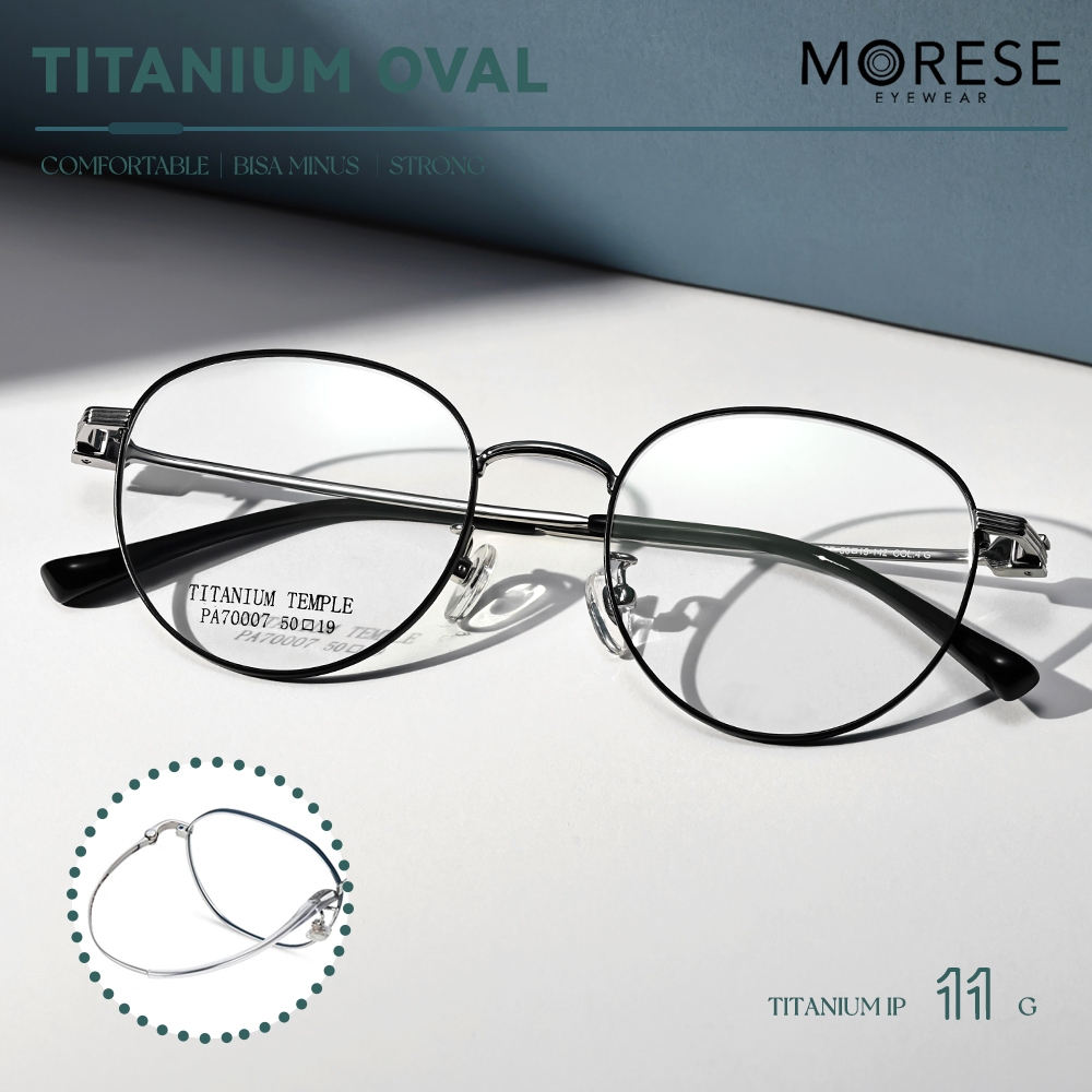 Morese Titanium Oval Kacamata Frame Bahan Titanium Fashion Pria Wanita Bisa Minus Antiradiasi Bluera