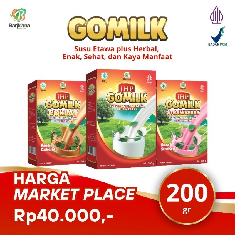 

GOMILK SUSU KAMBING ETAWA 200gr/ ADA KANDUNGAN DAUN KELOR/ BPOM