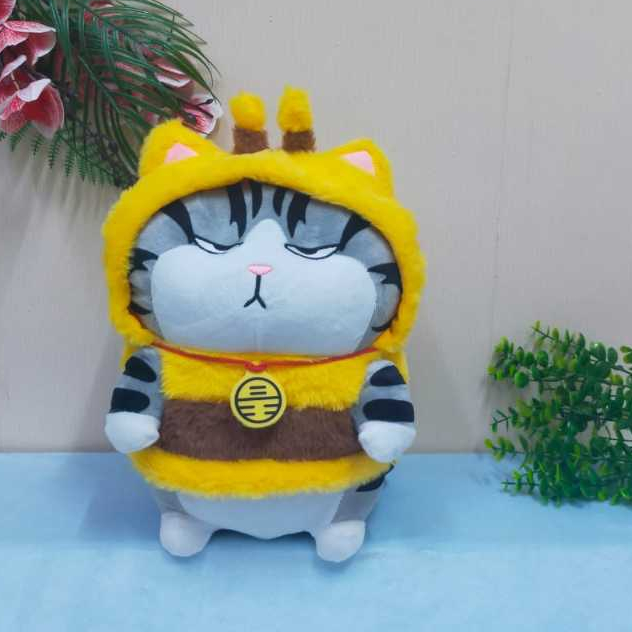 Boneka Furyu Cat Kostum Lebah 32cm/13"/Boneka Cat Lebah/Boneka Kucing abu/Boneka Kucing Malas